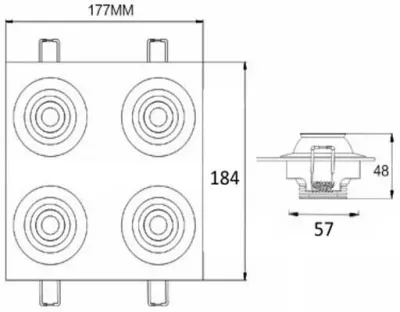 12W LED Fokus Vierfach Einbauspot silber quadr. Neutral Weiß / 4000K 800lm 230VAC 10-60Grad — Bild 5