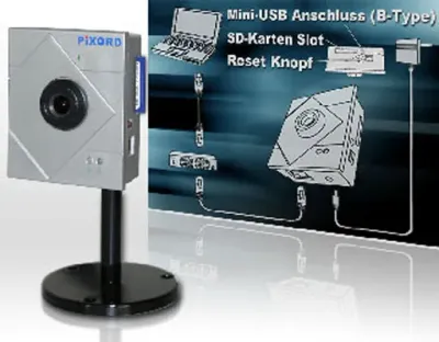 Pixord 300 Netzwerk Farbvideokamera SD-C Speichermöglichkeit / 640x480, 30fps, TCP/IP, ICMP, SMTP, HTTP — Bild 2